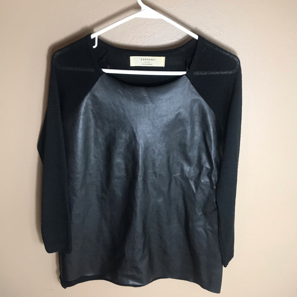Zara Knit Faux Leather Top Size Small